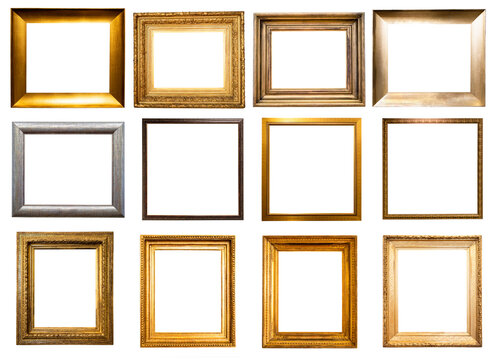 set of various blank square old picture frames