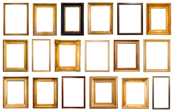 set of various blank vertical old picture frames