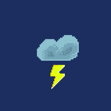 cloud and thunder in pixel art style