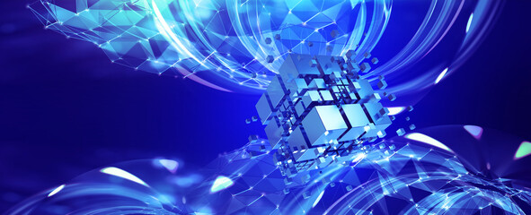 Virtual digital reality. Concept of future technology of metaverse. Virtual digital net, innovative communication, global blockchain. Futuristic network 3d illustration