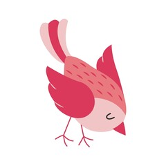 Cute little pink bird. Exotic bird. Vector illustration.