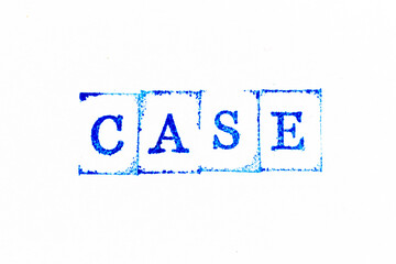 Blue color ink rubber stamp in word case on white paper background