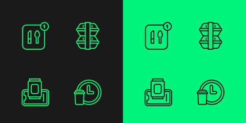 Set line Round the clock delivery, Food ordering on mobile, and Lunch box icon. Vector