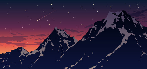Obraz premium Twilight Snow Mountain Landscape Illustration