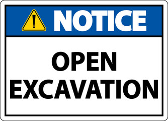 Notice Open Excavation Sign On White Background