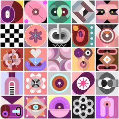 Gordijnen Abstracte geometrische naadloze vector achtergrond. Samenstelling van verschillende geometrische patronen en vormen. ©  danjazzia