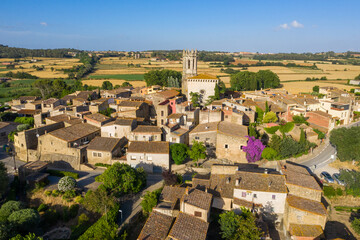 Fototapeta premium La Pera is a municipality in Catalonia, north-eastern Spain. It includes the village of Púbol. Aerial drone photo. Top view from above