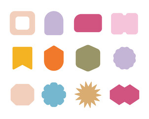Line Art chunky Hippie Retro hippie Abstract shape stickers, psychedelic groovy set bundle elements. Cute vintage icons Sticker Label in 70s, 80s, 90s style. Flat illustration, design templates.