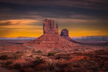 Beautiful shot of the Monument Valley at sunset