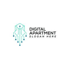 digital apartment logo vector design template. modern system house logo design vector illustration with outline, elegant and clean styles isolated on white background. 