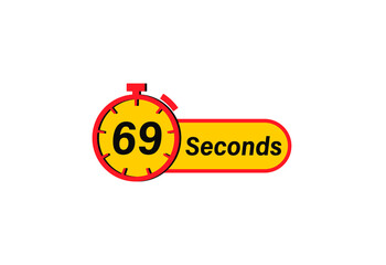 69 Seconds timers Clocks, Timer 69 sec icon, countdown icon. Time measure. Chronometer icon isolated on white background