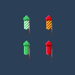 fire cracker with different color in pixel art style