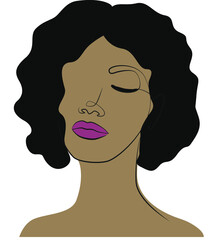 Abstract African American woman line art on white isolated background. Vector illustration