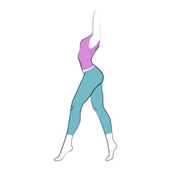 Slim young woman in casual clothes one line drawing on white isolated background. Vector illustration 