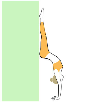 recommend clip art: Yoga pose one line drawing on white isolated background. Handstand vector illustration