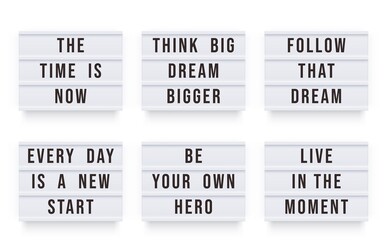 White lightbox with motivation quote. Set of graphic elements. Scalable vector illustration