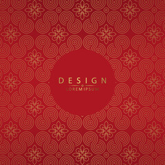 Red background with gold pattern and flowers, round frame isolated