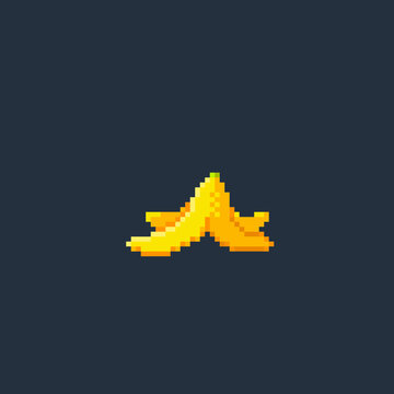 Banana Peel In Pixel Art Style