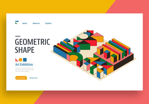 Website Landing Page Template with Geometric Shapes
