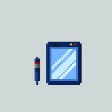 tablet mobile with stylus in pixel art style