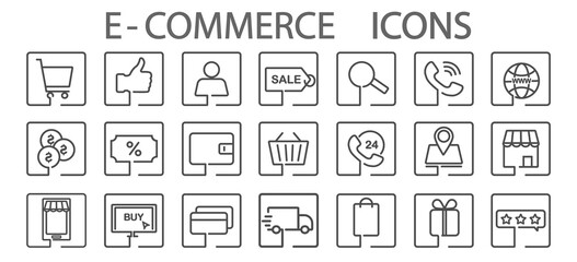 Obraz na płótnie Canvas E-commerce line icons.Set of shopping icon.Online shopping line web icons.