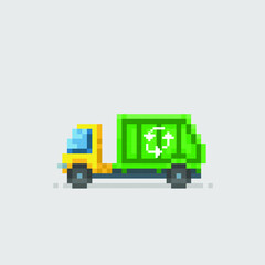 garbage truck in pixel art style