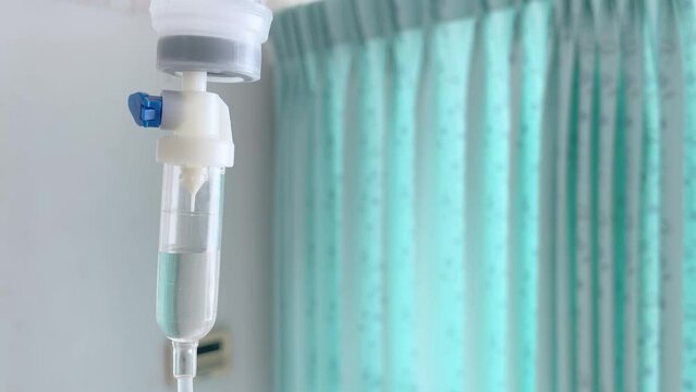 Set iv fluid intravenous drop saline drip hospital room,Medical Concept,treatment emergency and injection drug infusion care chemotherapy, concept.footage video 4k .
