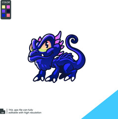 Funny cartoon little red sitting dragon. Vector illustration and  Isolated icon on white background.