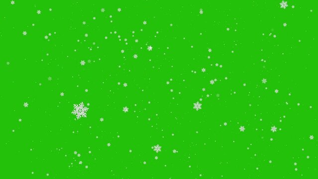 Big big falling snowflakes on green screen background. snowflakes video color key.