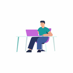Work on the desk people working time laptop flat style illustration