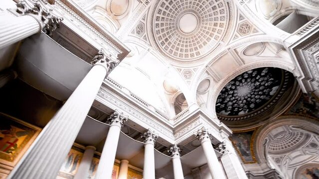 PARIS - JULY 2014: Interior of Pantheon with tourists Slow motion
