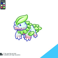 Funny cartoon little red sitting dragon. Vector illustration and  Isolated icon on white background.