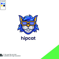 cool summer cat mascot illustration, vector , icons. flat cartoon style.