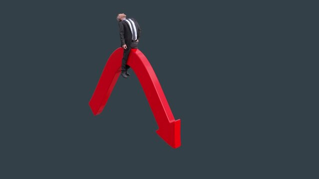 businessman rides on the red arrow