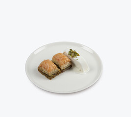 Turkish baklava with ice cream. File contain clipping path