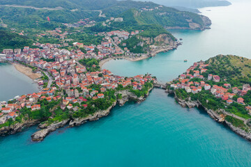 Beautiful cityscape on the mountains over Black-sea, Amasra. Amasra traditional Turkish architecture
