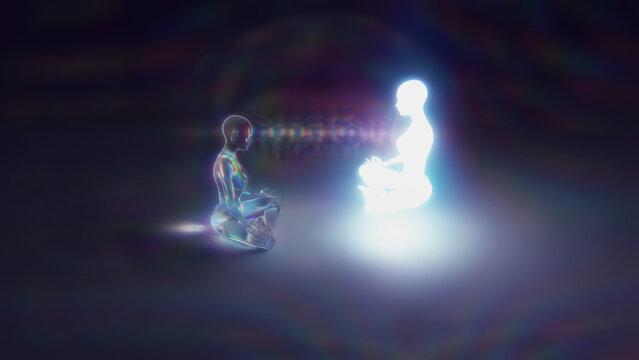 3d illustration of energy healing from the astral projection of the body of light