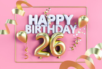 Happy Birthday 26 in Gold auf Rosa