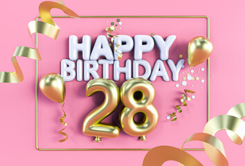 Happy Birthday 28 in Gold auf Rosa