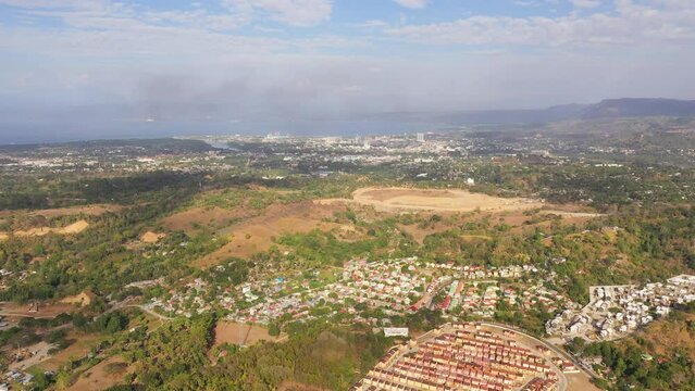 Aerial drone of city of Cagayan de Oro near the sea on the island of Mindanao, Philippines.