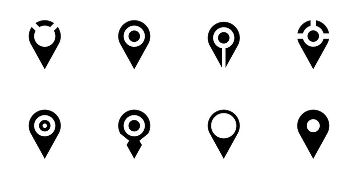Conjunto de iconos de ubicación. GPS. Concepto de punto de ubicación, localización o destino.