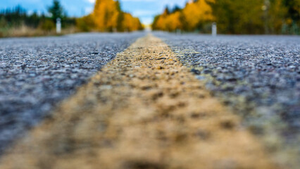 yellow center line on road way perspective asphalt, 