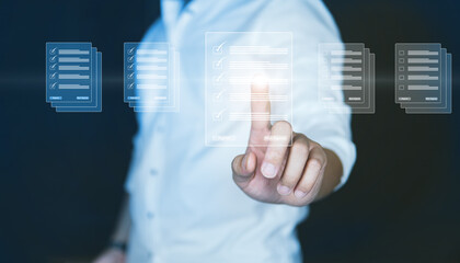 Digital data online concept, business people analysis data on network, touching data on visual screen, big data on server