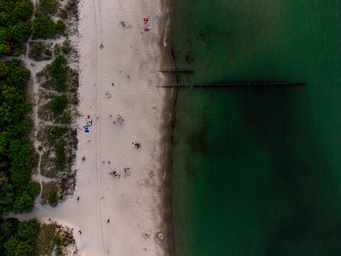Top view of a beach in Chalupy, Poland