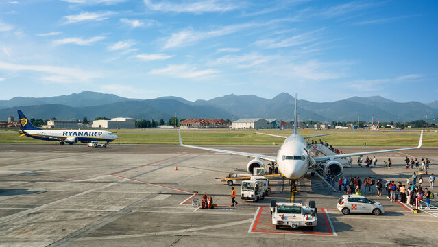 Orio al serio airport, Bergamo, Italy. 19-05-2022. Ryanair passenger boarding procedure.