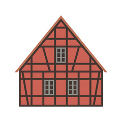 Red half-timbered house. Flat facades vector illustration