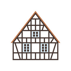 White half-timbered house. Flat facades vector illustration