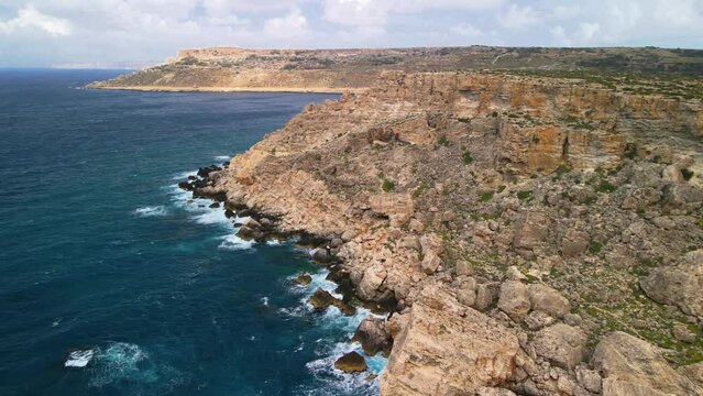 Overhead aerial view of coastal rocks
