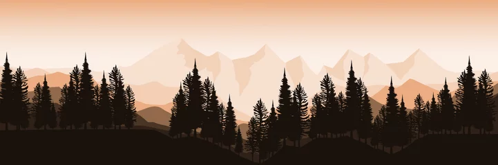 Foto op Plexiglas mountain forest landscape illustration in flat design style good for wallpaper, banner, background, backdrop, travel, hiking, adventure,   © FahrizalNurMuhammad