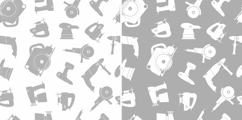 Fototapeta premium Construction tool. Power electric hand tools. Seamless pattern.Tools wood, metal, stone.Electric construction tools, isolated flat vector icons. Saws, jigsaw, spray gun, drill, sanding machine, screwd